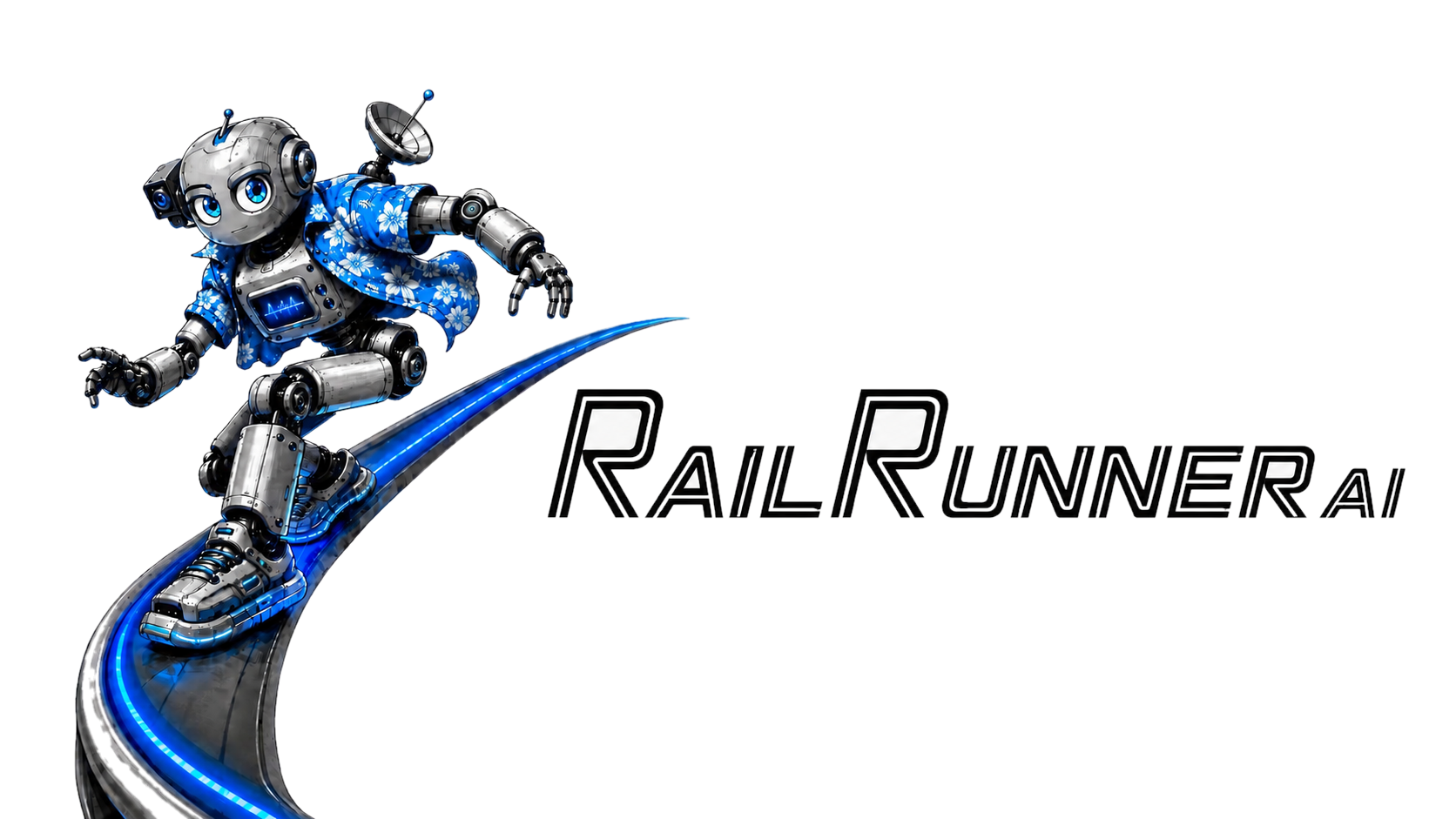RailRunner.AI — a robot riding a glowing rail